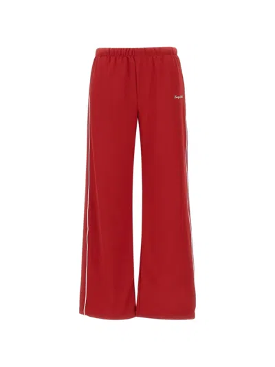 Sporty And Rich Logo-embroidered Piped-trim Track Pants In Red