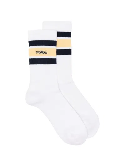 Sporty And Rich Logo-embroidered Striped Socks In White