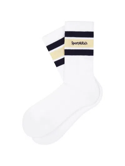 Sporty And Rich Logo-embroidered Striped Socks In White