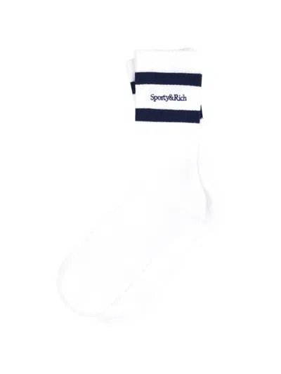 Sporty And Rich Logo-embroidered Striped Socks In White