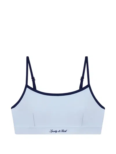 Sporty And Rich Logo-print Athletic Bra In Burgundy