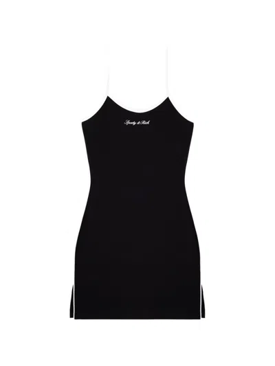 Sporty And Rich Logo-print Contrast-trim Dress In Black