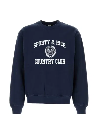 Sporty And Rich Logo-print Cotton Sweatshirt In Blue