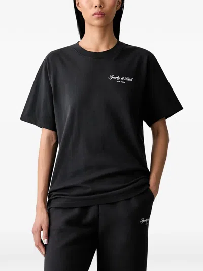 Sporty And Rich Logo-print Cotton T-shirt In Black