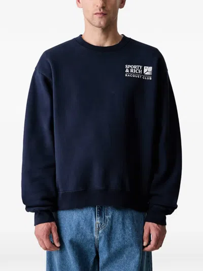 Sporty And Rich Logo-print Crew-neck Sweatshirt In Blue