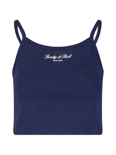 Sporty And Rich Logo-print Cropped Camisole In Blue