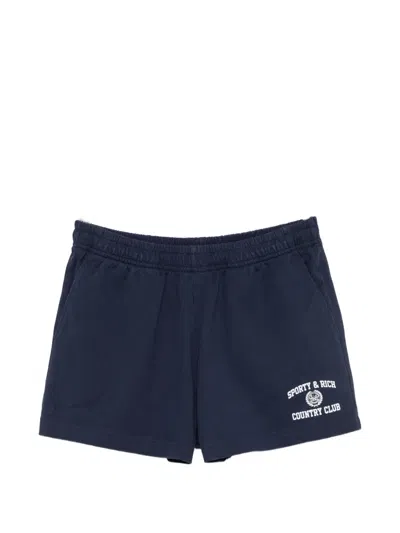 Sporty And Rich Veritas Soft Disco Printed Cotton-blend Jersey Shorts In Blue