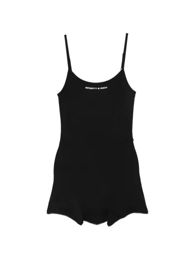 Sporty And Rich Logo-print Playsuit In Black