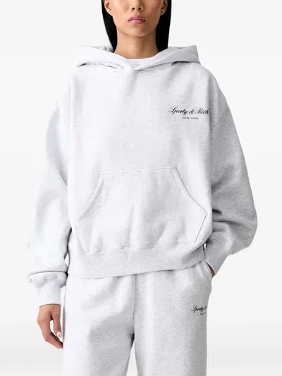 Sporty And Rich Logo-print Pouch-pocket Hoodie In Grey