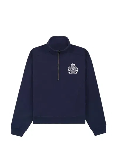 Sporty And Rich Logo-print Quarter-zip Sweater In Blue