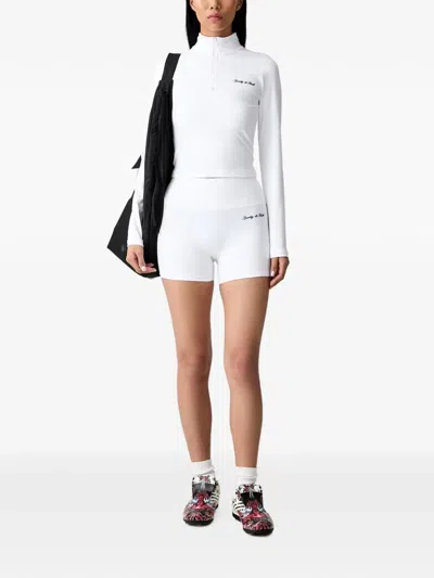Sporty And Rich Logo-print Quarter-zip Sweatshirt In White