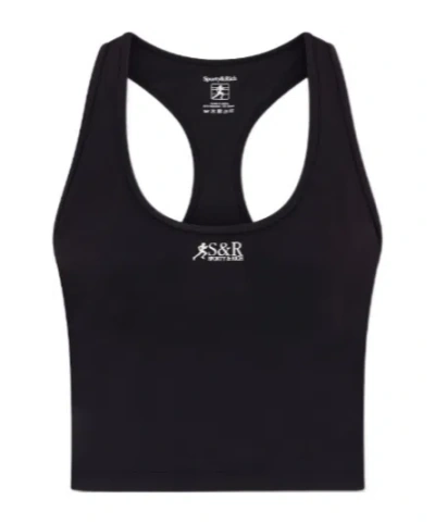 Sporty And Rich Logo-print Racerback Sports Bra In Black