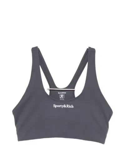 Sporty And Rich Logo-print Racerback Sports Bra In Gray