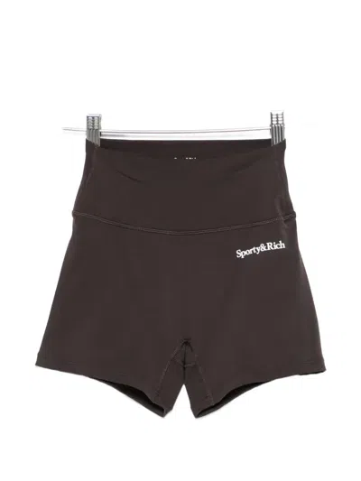 Sporty And Rich Logo-print Stretch-design Shorts In Brown