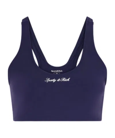 Sporty And Rich Logo-print Stretch-jersey Sports Bra In Blue