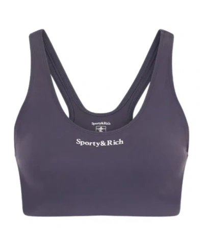 Sporty And Rich Logo-print Stretch-jersey Sports Bra In Grey