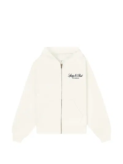 Sporty And Rich Vendome La Embroidered Cotton-fleece Hoodie In Neutral