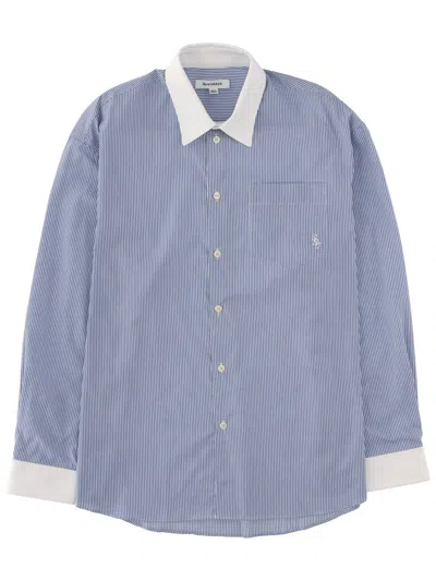 Sporty And Rich Sporty & Rich Logo-striped Cotton Shirt In Blue