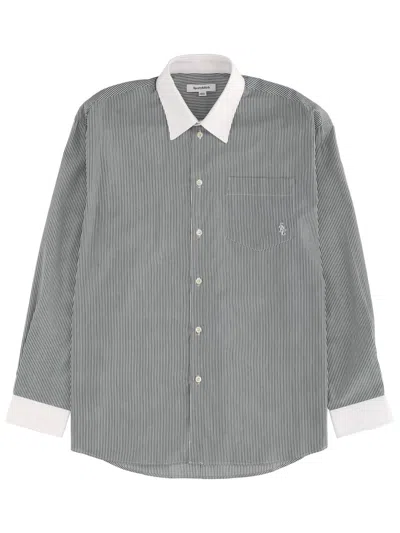 Sporty And Rich Sporty & Rich Logo-striped Cotton Shirt In Green