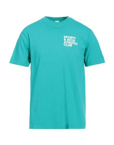 Sporty And Rich Sporty & Rich Man T-shirt Turquoise Size L Cotton In Blue