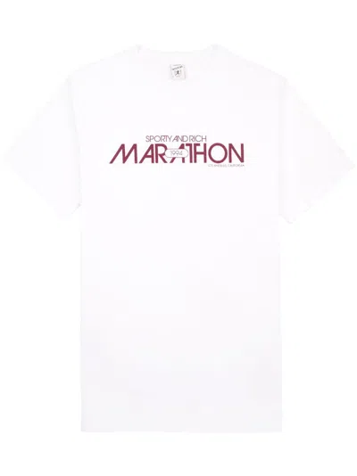 Sporty And Rich Marathon Logo-print Cotton-jersey T-shirt In White
