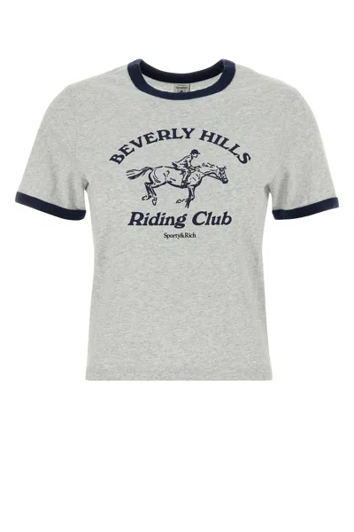 Sporty And Rich Sporty & Rich Melange Grey Cotton Riding Club T-shirt In Gray