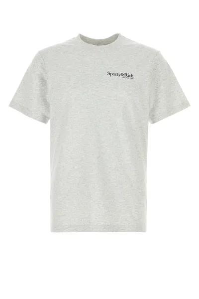 Sporty And Rich Melange Grey Cotton T-shirt In Gray