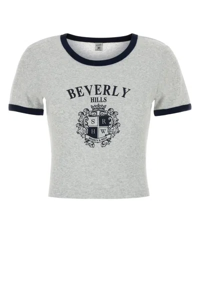 Sporty And Rich Sporty & Rich Melange Grey Cotton T-shirt In Gray
