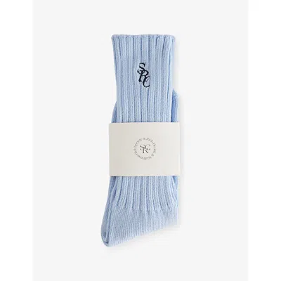 Sporty And Rich Mens Logo-embroidered Cotton-blend Socks Ciel Navy In Animal Print