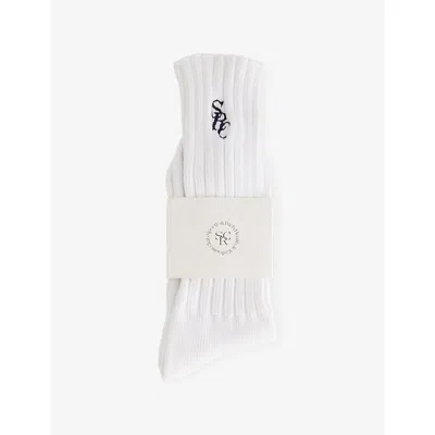 Sporty And Rich Mens White Logo-embroidered Rib-knit Socks