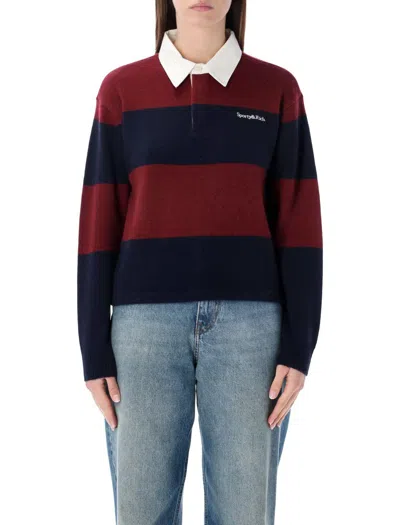Sporty And Rich Sporty & Rich Merlot And Navy Cashmere Rugby Polo In Multi