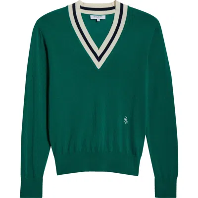 Sporty And Rich Sporty & Rich Minimalist V-neck Merino Wool Sweater In Green