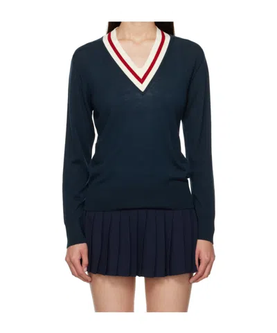 Sporty And Rich Minimalist Wool V-neck Knit Sweater In Black