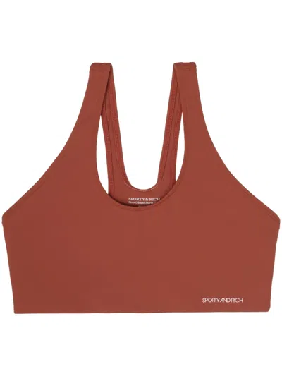 Sporty And Rich Sporty & Rich Logo Patch Cropped Bra In Brown