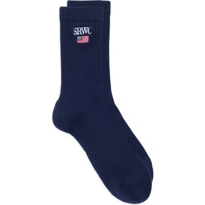 Sporty And Rich Sporty & Rich Nautical Crew Socks In Blue