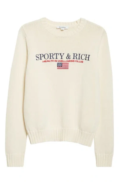 Sporty And Rich Sporty & Rich Nautical Embroidered Cotton Crop Sweater In White