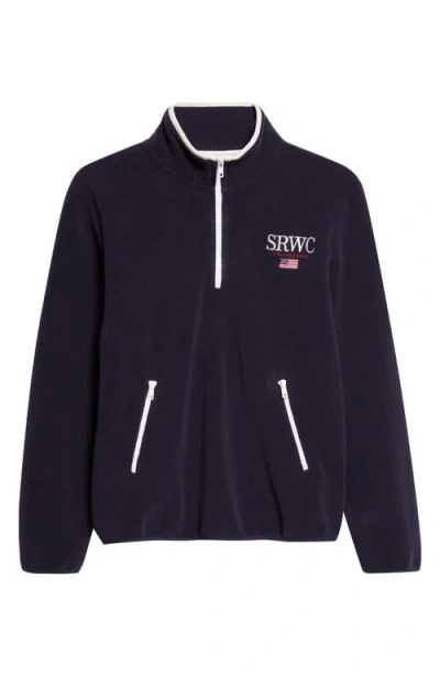 Sporty And Rich Sporty & Rich Nautical Embroidered Polar Fleece Half Zip Sweatshirt In Blue