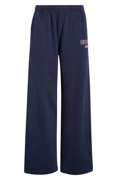Sporty And Rich Sporty & Rich Nautical Embroidered Wide Leg Sweatpants In Blue