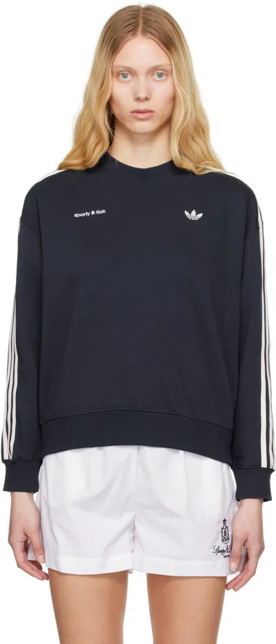 Sporty And Rich Navy Adidas Originals Edition Track Crewneck Sweatshirt In Blue