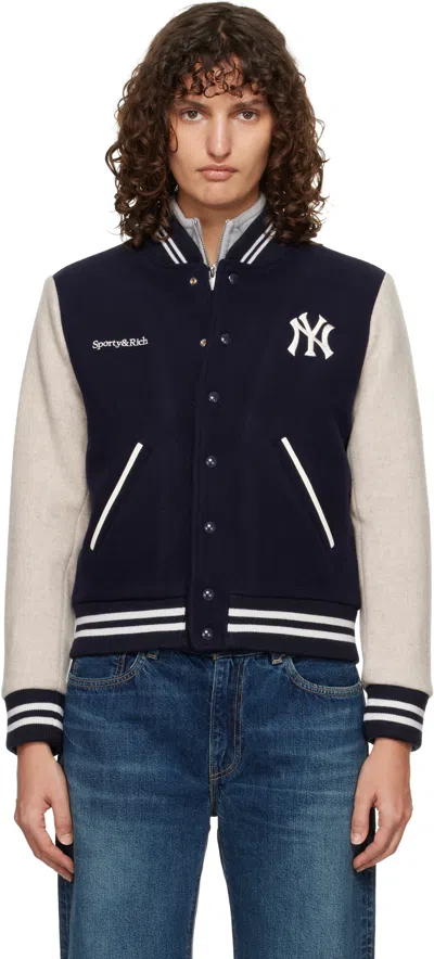 Sporty And Rich Sporty & Rich Sporty & Rich Yankees Curve Wool Varsity Jacket In Black
