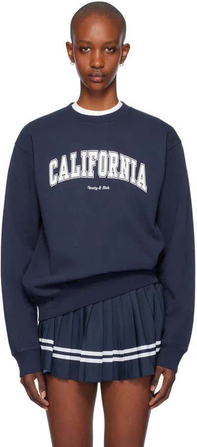 Sporty And Rich Navy California Crewneck Sweatshirt In 31 Navy White