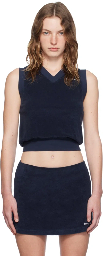 Sporty And Rich Navy Embroidered Serif Logo Vest