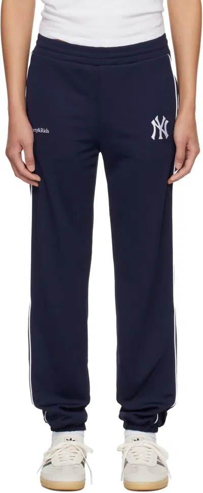 Sporty And Rich Navy Heritage Yankees Serif 90s Elio Lounge Pants In Blue