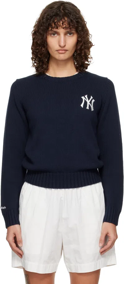 Sporty And Rich Navy Heritage Yankees Serif Knitted Sweater In Blue