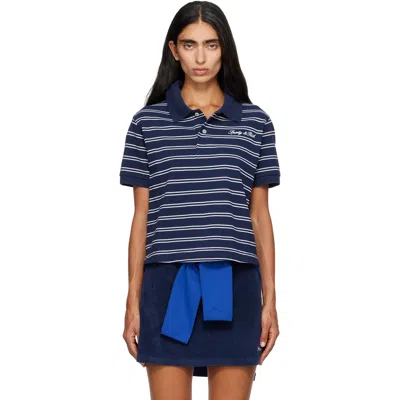 Sporty And Rich Navy Signature Logo Polo In 3907 Dark Navy/white