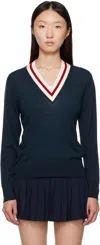 Sporty And Rich Navy 'src' Minimalist V-neck Sweater