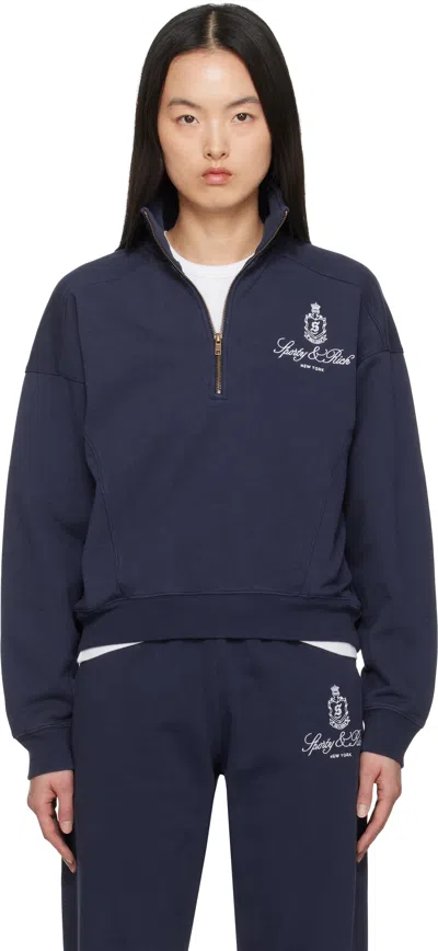 Sporty And Rich Navy Vendome Quarter Zip Sweatshirt In 3902 Dark Navy