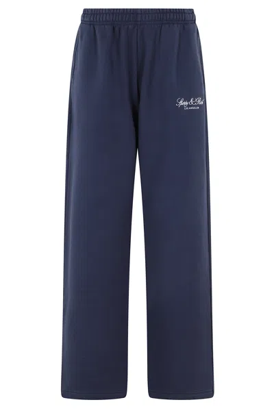 Sporty And Rich Navy Wide-leg Jogger Trousers With Embroidered Logo In Blue