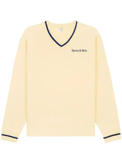 Sporty And Rich New Serif V-neck Jumper In Neutrals