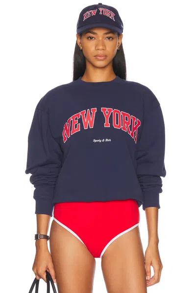 Sporty And Rich New York Ivy Crewneck Sweatshirt In Dark Navy